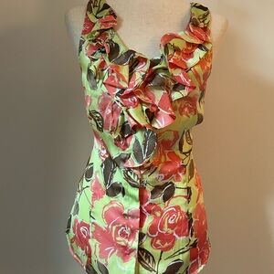 Anne Klein Green and Red Ruffled Tank Top